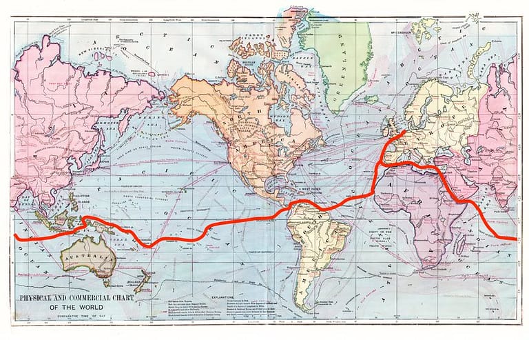 Sailing route around the world map