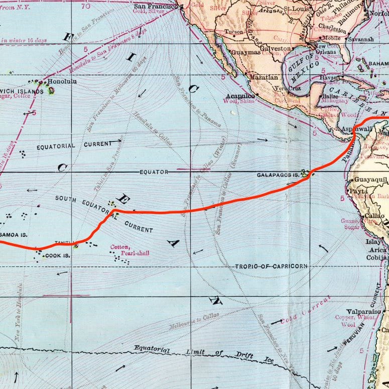 Route crossing the Pacific Ocean